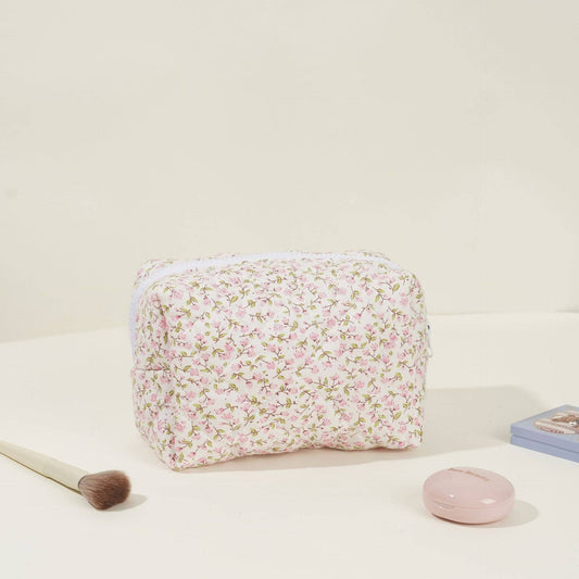 Pink Floral Quilted Cosmetic Bag