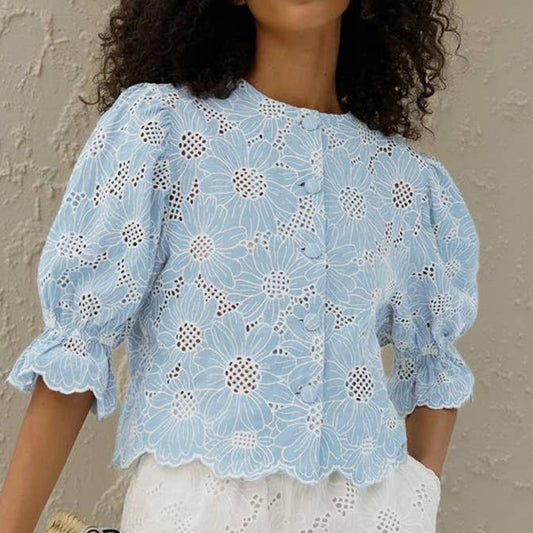 Baby Blue Eyelet Blouse