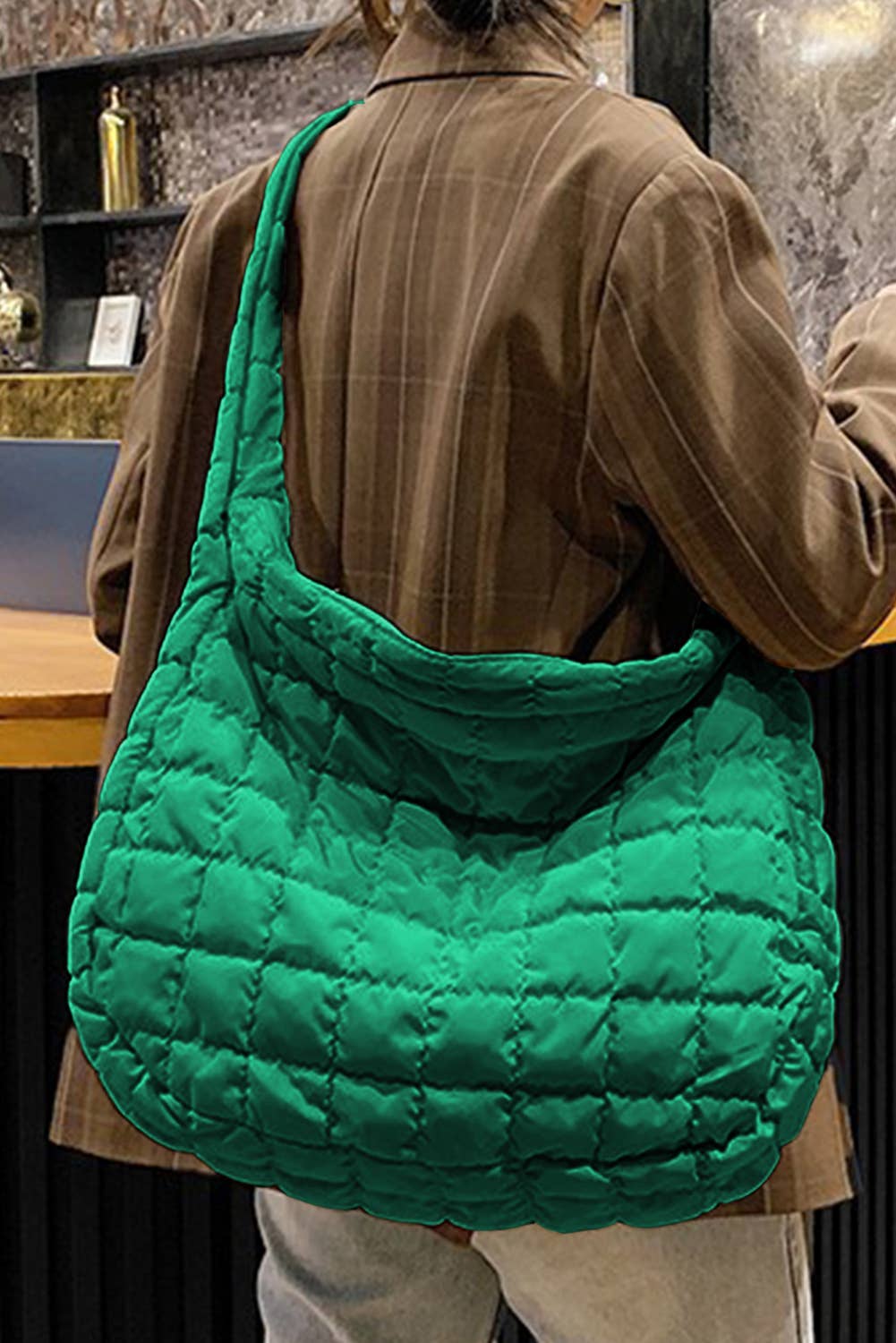 Green Quilted Shoulder Bag