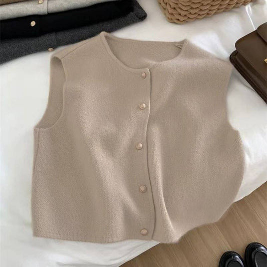 Beige Vest with Gold Buttons