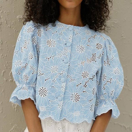 Baby Blue Eyelet Blouse