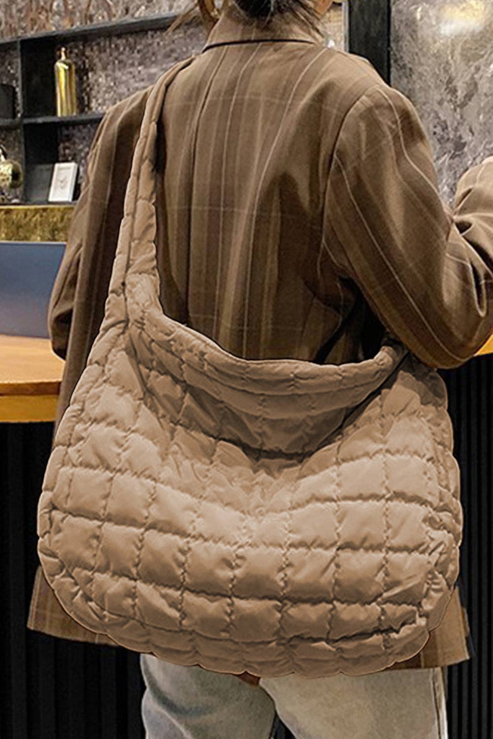 Tan Quilted Shoulder Bag