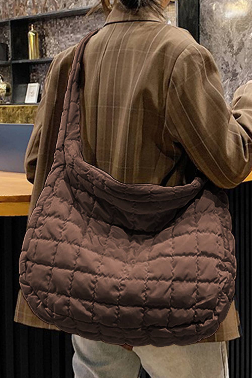 Brown Quilted Shoulder Bag